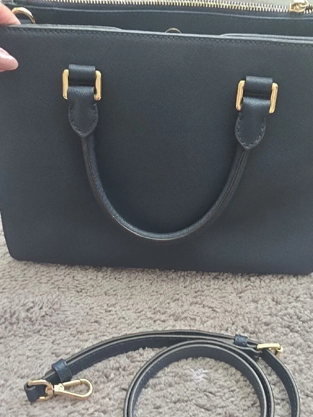 Michael Kors Navy Saffiano Satchel with Gold Hardware